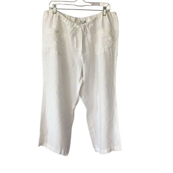 Allen Allen White Linen Pull On Wide Leg Pants Women’s 1X - Picture 3 of 8